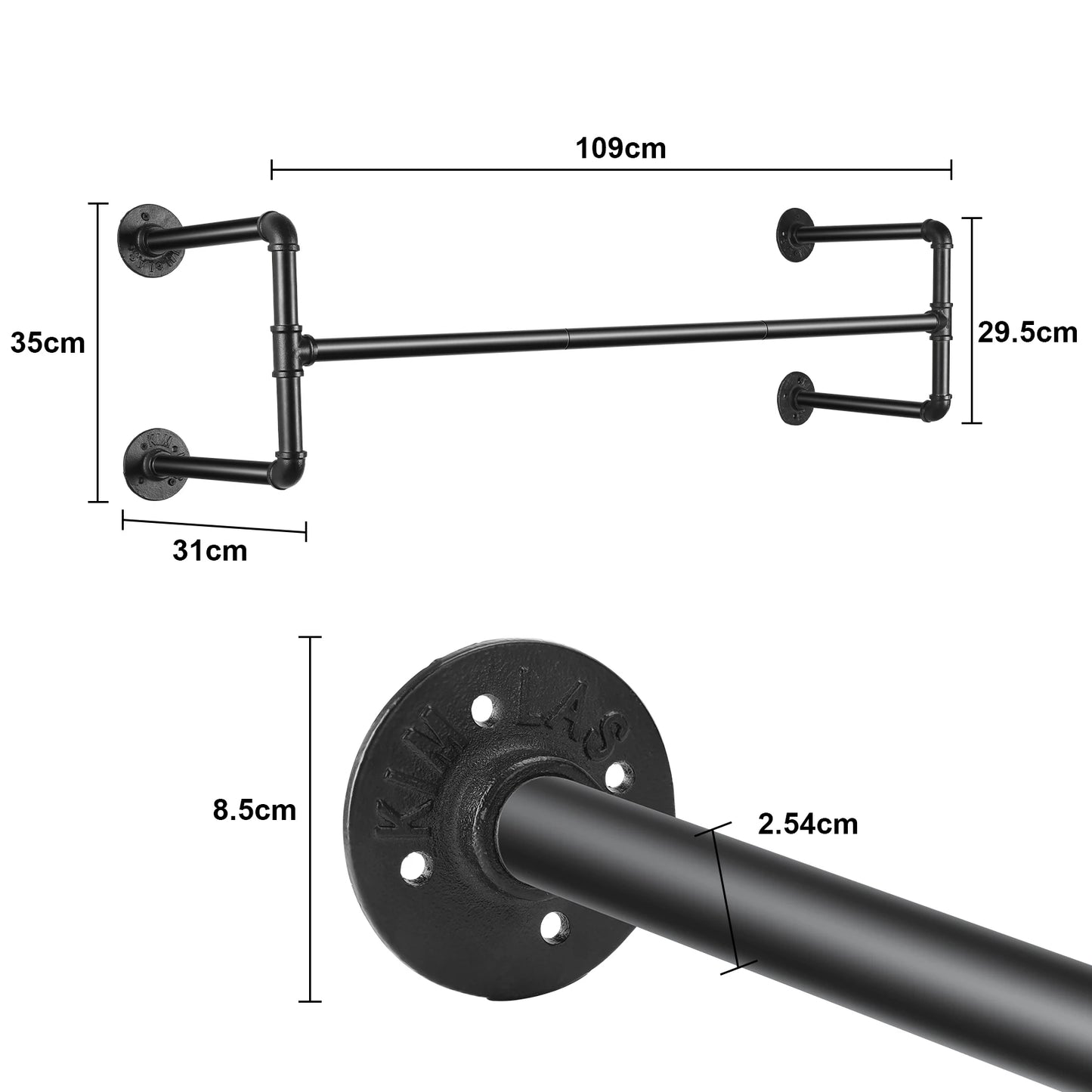 Industrial Pipe Clothes Rack Wall Mounted Hanging Bar