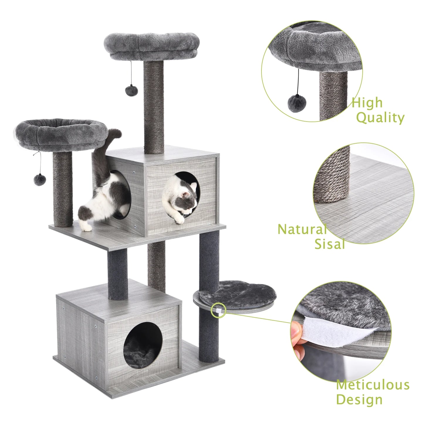 Multi-Level Cat Tower, Covered Scratching Posts Private Condo