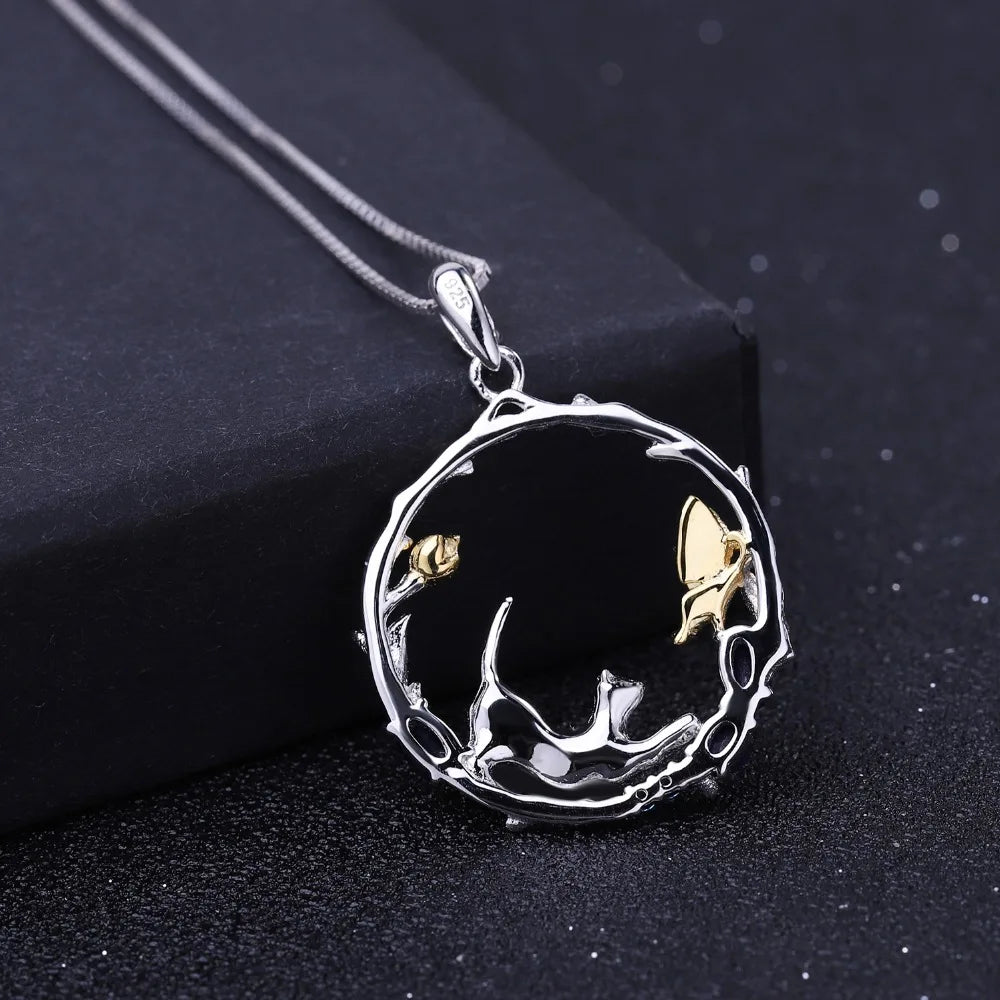 925 Sterling Silver Handmade Cat & Butterfly Pendant