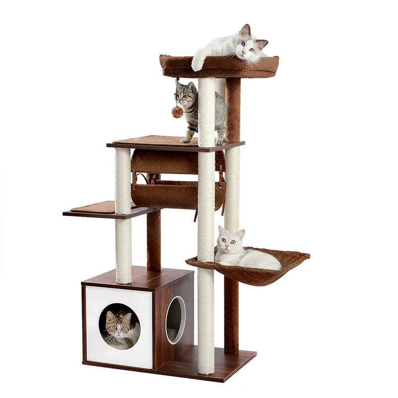 Multi-Level Cat Tower, Covered Scratching Posts Private Condo