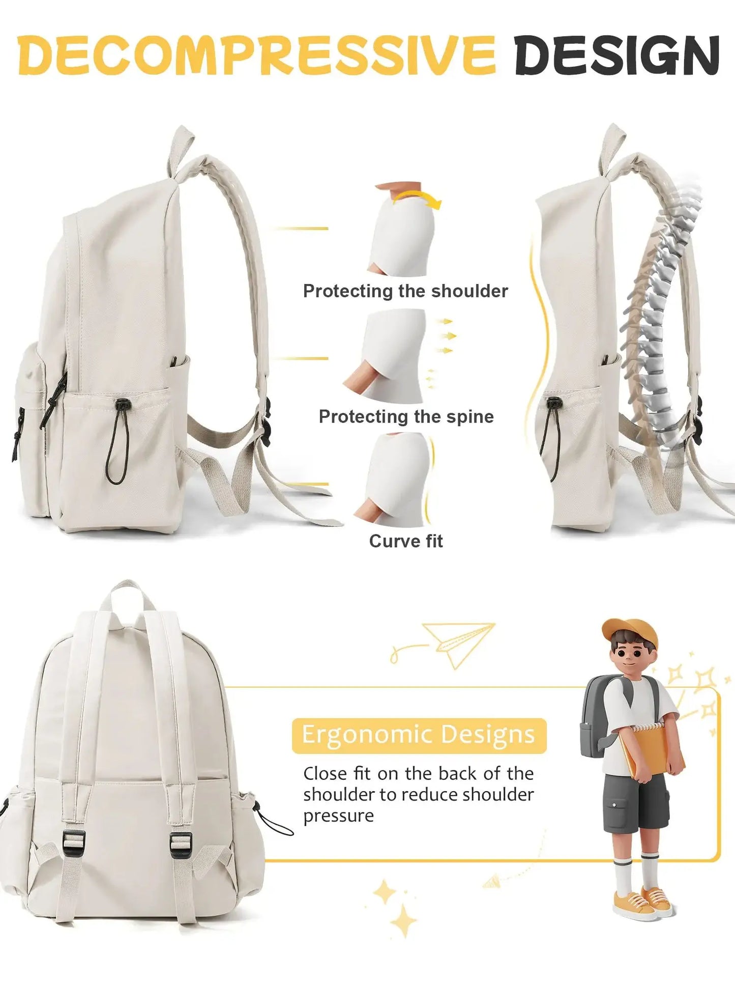 Lightweight School Backpack for Women Men, Waterproof Backpack