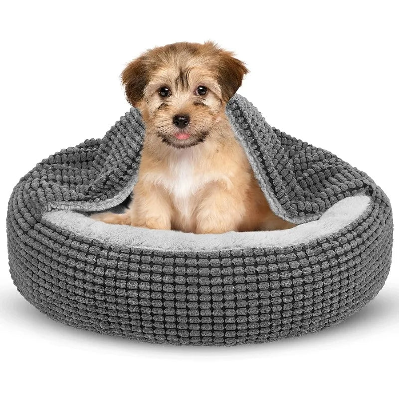 Small Dog Bed with Attached Blanket,  Anti-Anxiety  Orthopedic