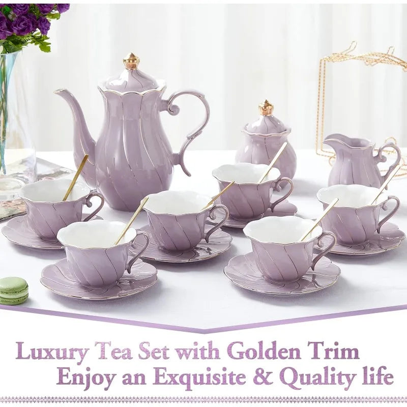 22 pcs White Porcelain Tea Set for 6, Luxury British,