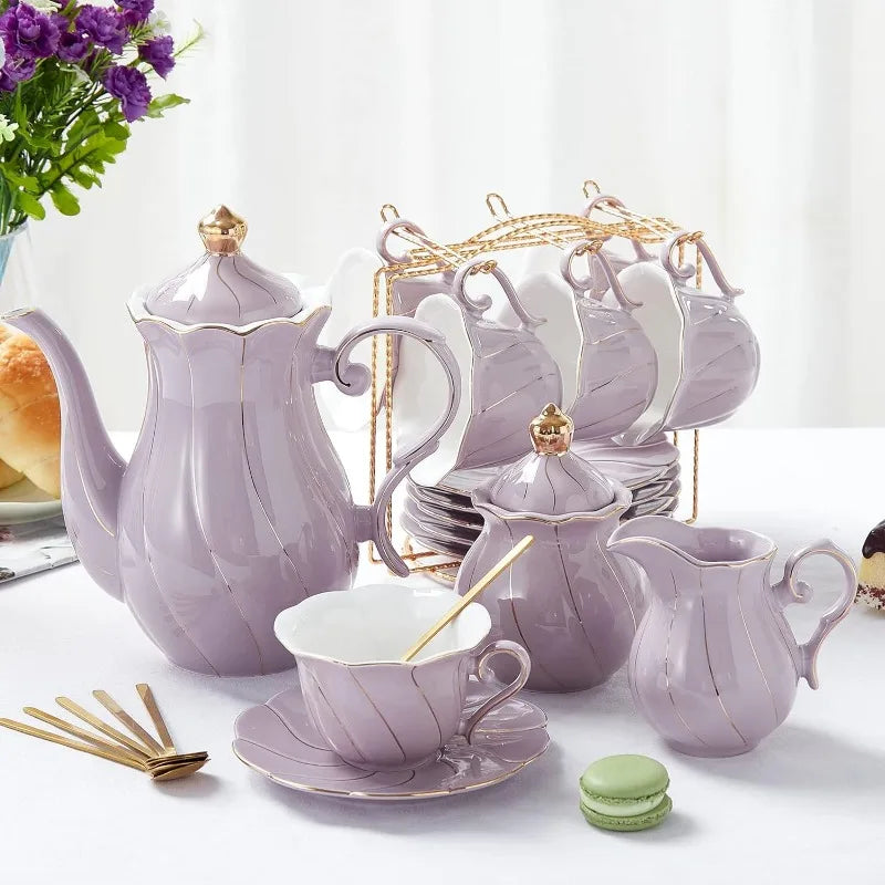 22 pcs White Porcelain Tea Set for 6, Luxury British,