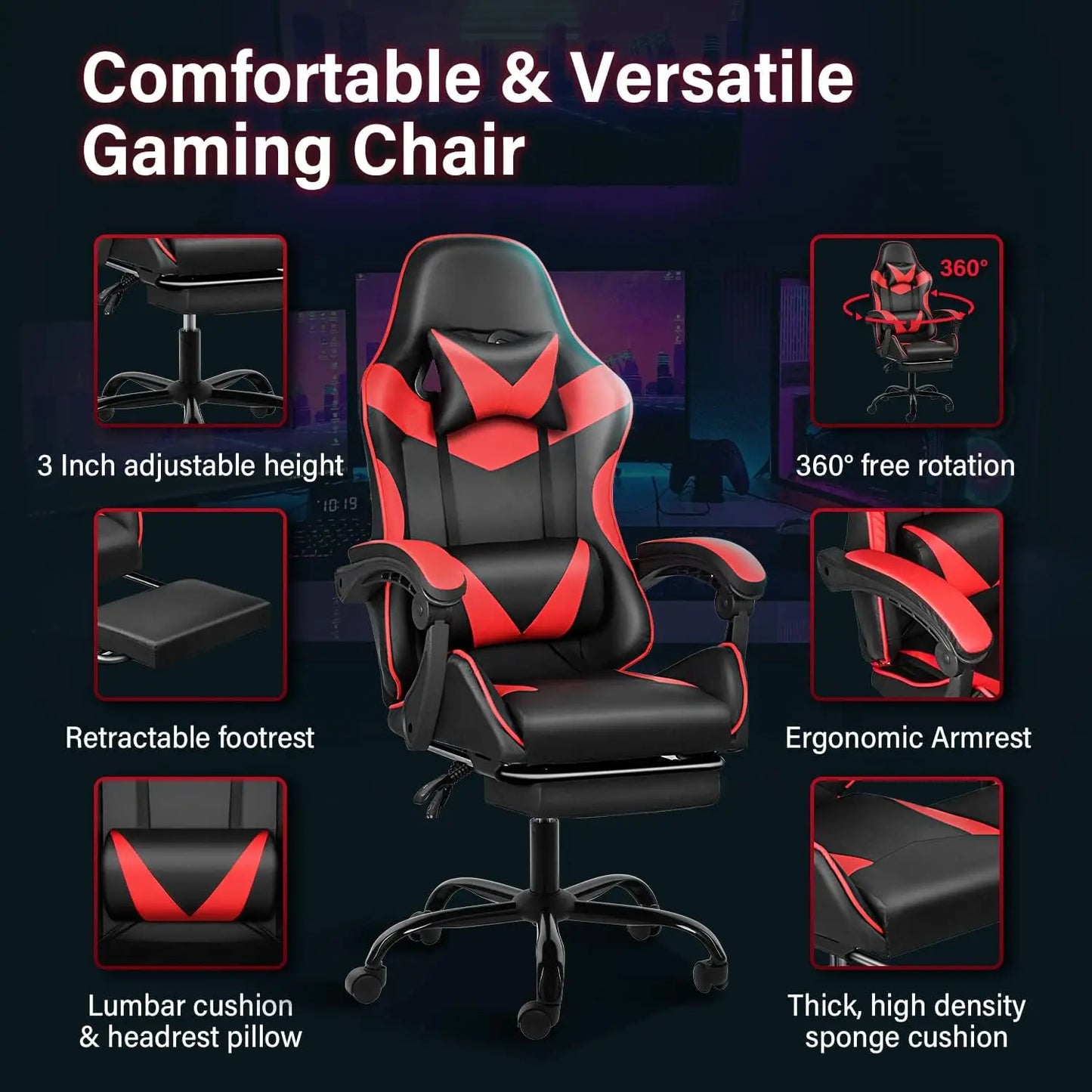 Gaming Chair, Backrest, Seat  Adjustable Swivel Recliner