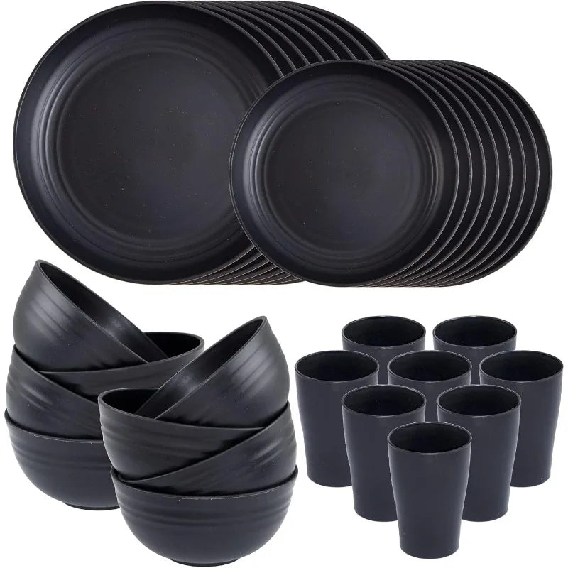 32 pcs Wheat Straw Dinnerware Sets ,Unbreakable Dinner Plates Bowls 16pcs Plates, 8pcs Bowls