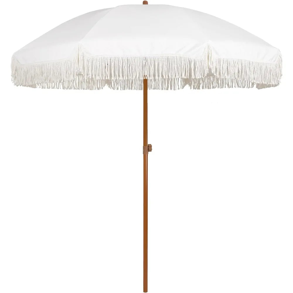 7ft Patio Umbrella with Fringe Outdoor Tassel