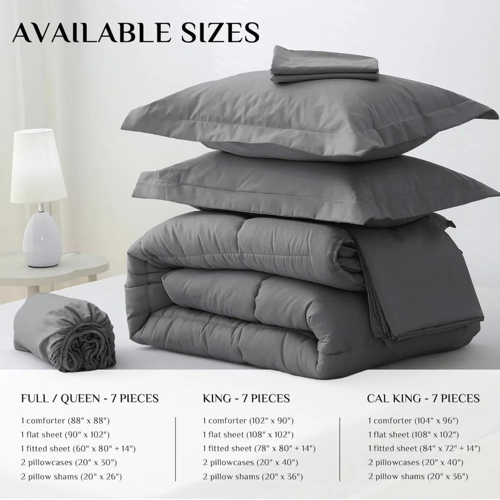 Comforter Set, 7-Piece Bed in a Bag Queen,  Goose Down Alternative,  Sheets & Pillowcases