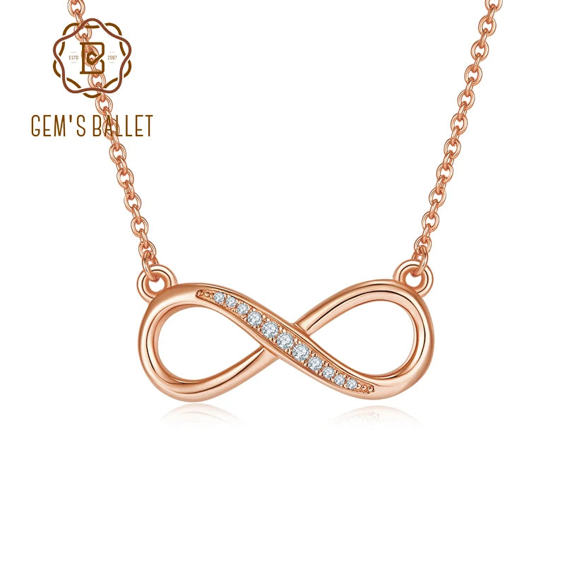 14k Rose Gold 925 Sterling Silver Moissanite Infinity Necklace