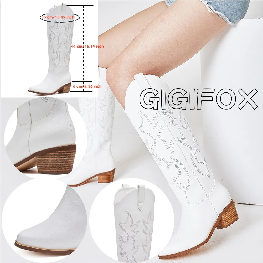 Embroidered Western Mid-calf  High Women Boots