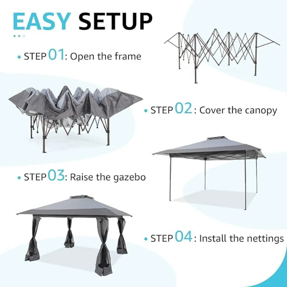 13x13 Ft Pop Up Gazebo,  Canopy Tent  with Metal Frame