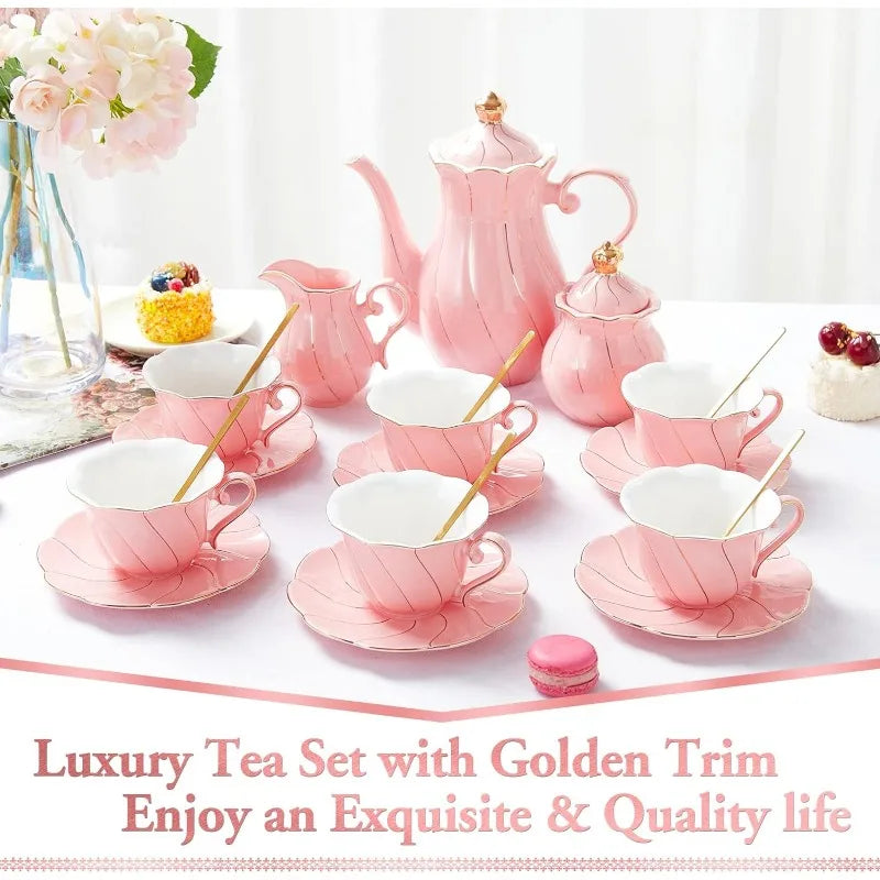 22 pcs White Porcelain Tea Set for 6, Luxury British,