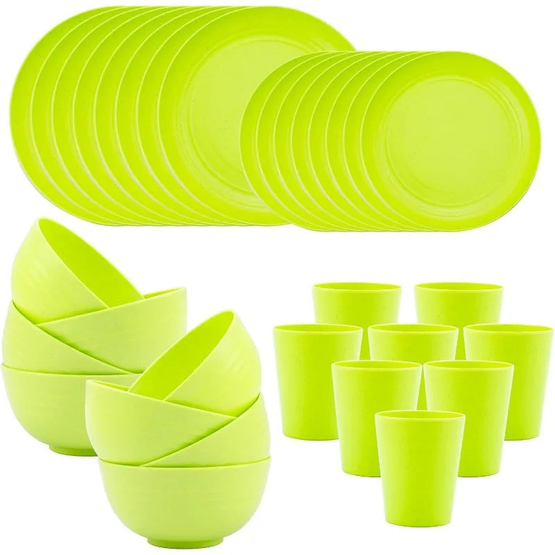 32 pcs Wheat Straw Dinnerware Sets ,Unbreakable Dinner Plates Bowls 16pcs Plates, 8pcs Bowls