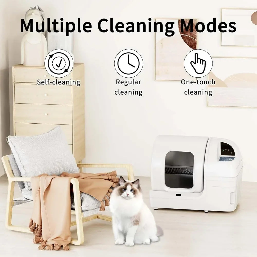 Odor Removal Cat Litter Box for Multiple Cats White Self-cleaning