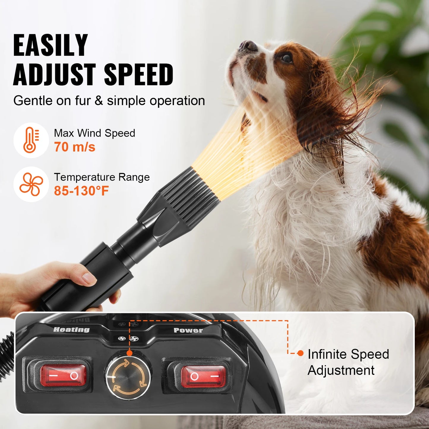 2000W/2.7HP Dog Blow Dryer Adjustable Speed Temperature Control