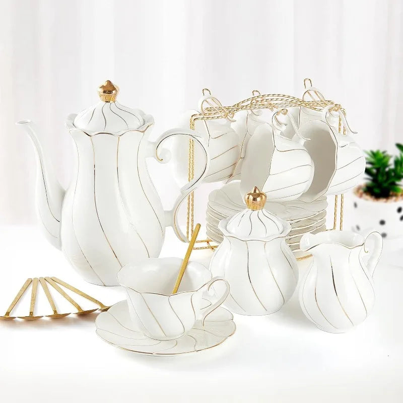 22 pcs White Porcelain Tea Set for 6, Luxury British,