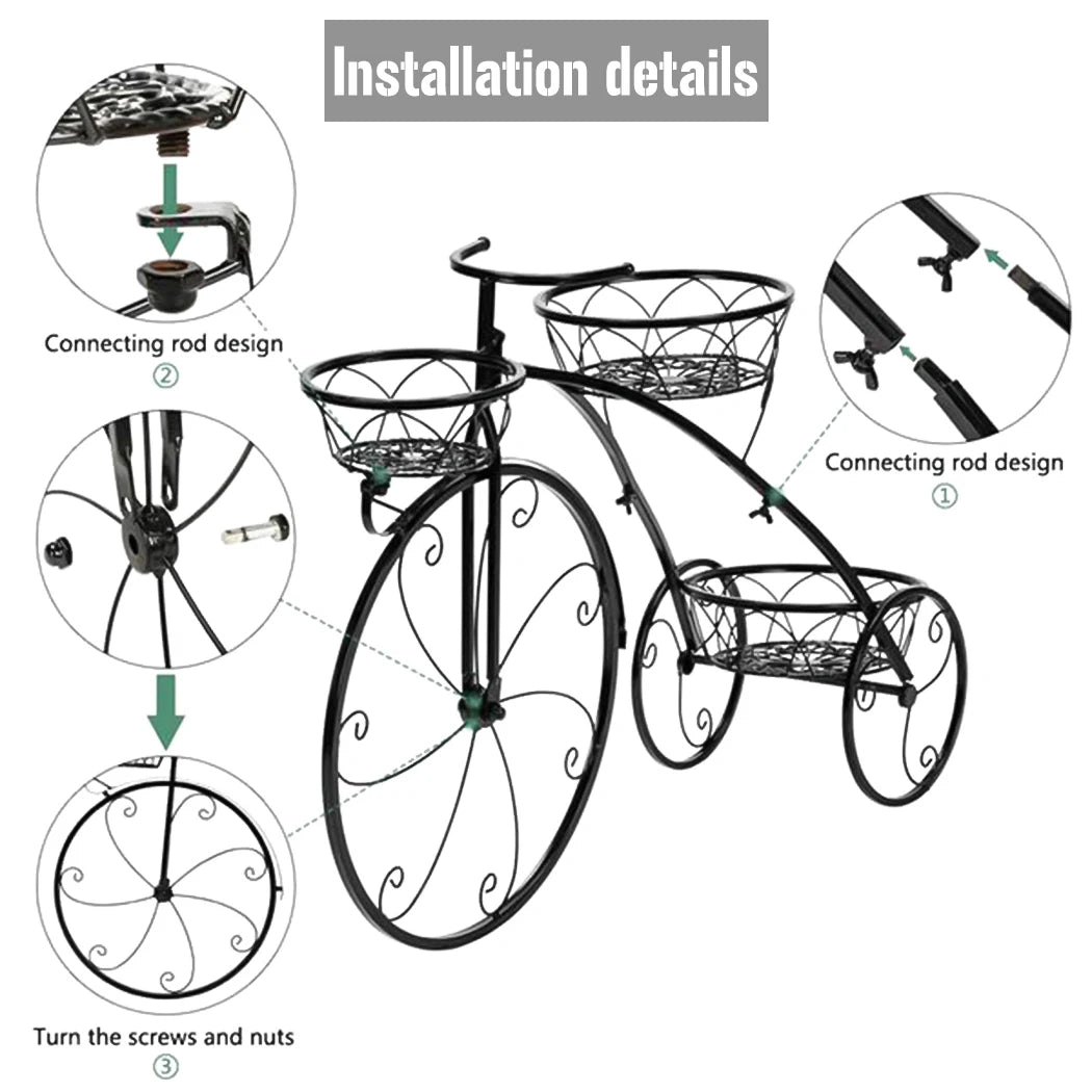 3-Tier Bicycle Plant Stand Wrought Iron Tricycle