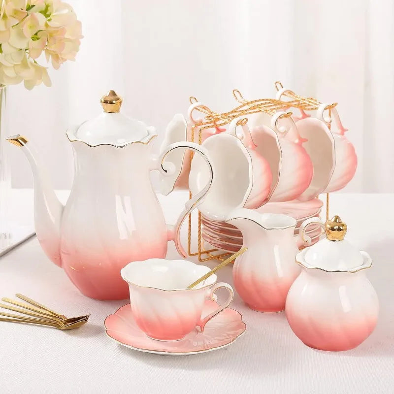 22 pcs White Porcelain Tea Set for 6, Luxury British,