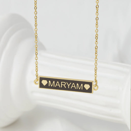 Personalized Enamel Nameplate Necklace Stainless Steel