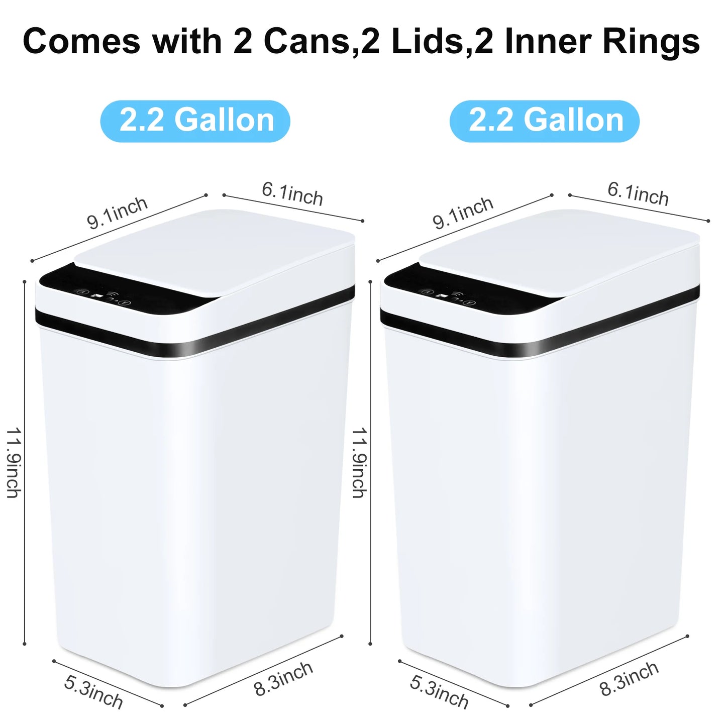 2 Pack Bathroom Automatic Trash Cans Touchless Motion Sensor