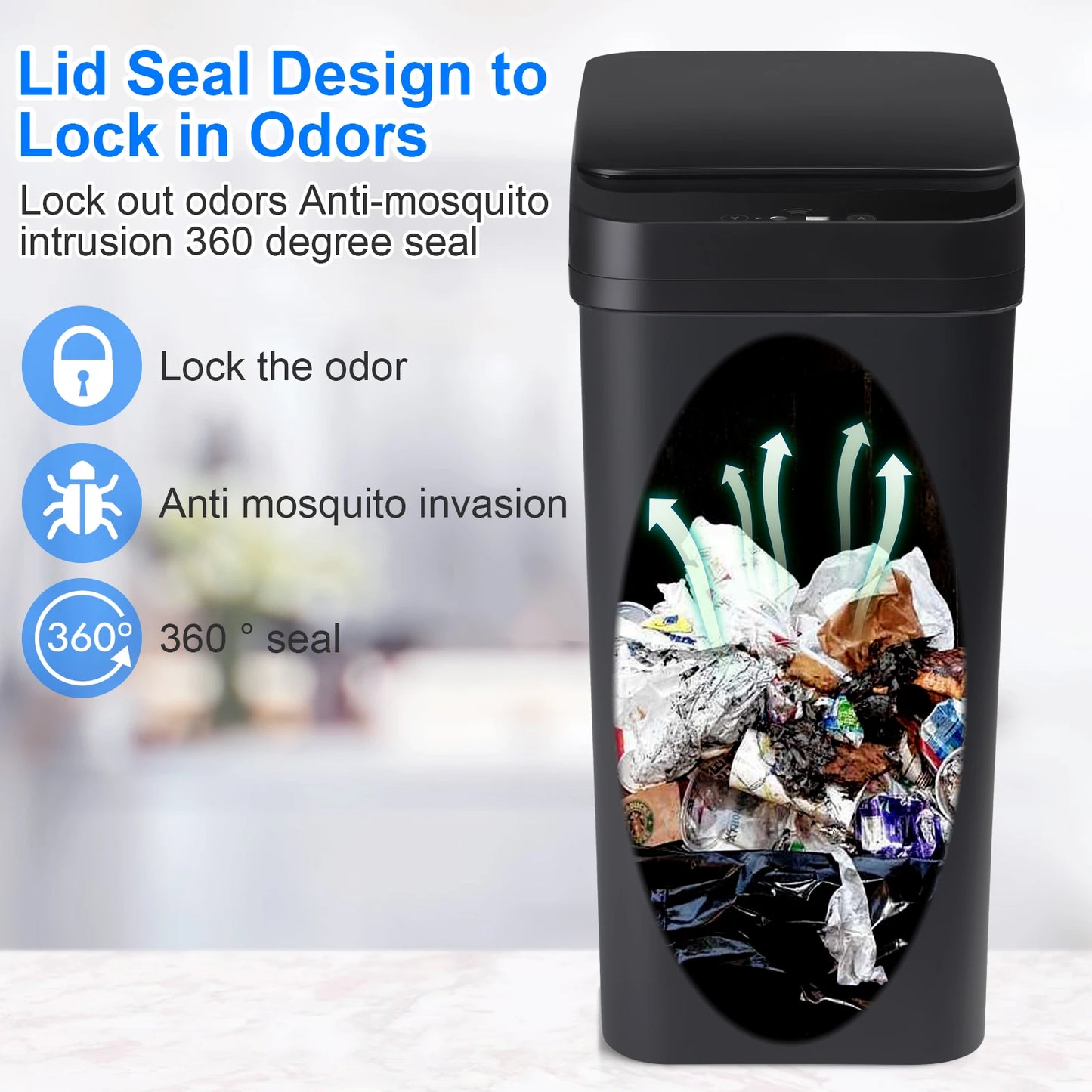 18L Black Bathroom Automatic Trash Can Touchless