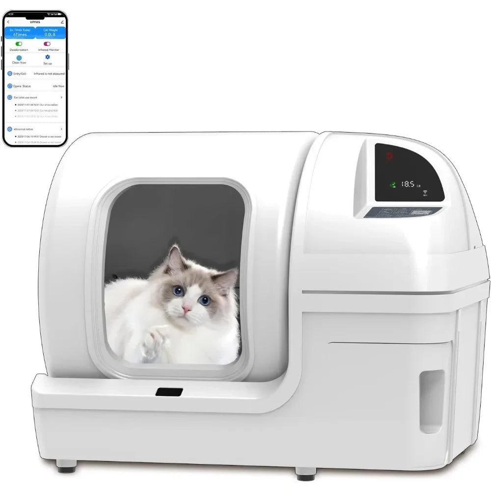 Odor Removal Cat Litter Box for Multiple Cats White Self-cleaning