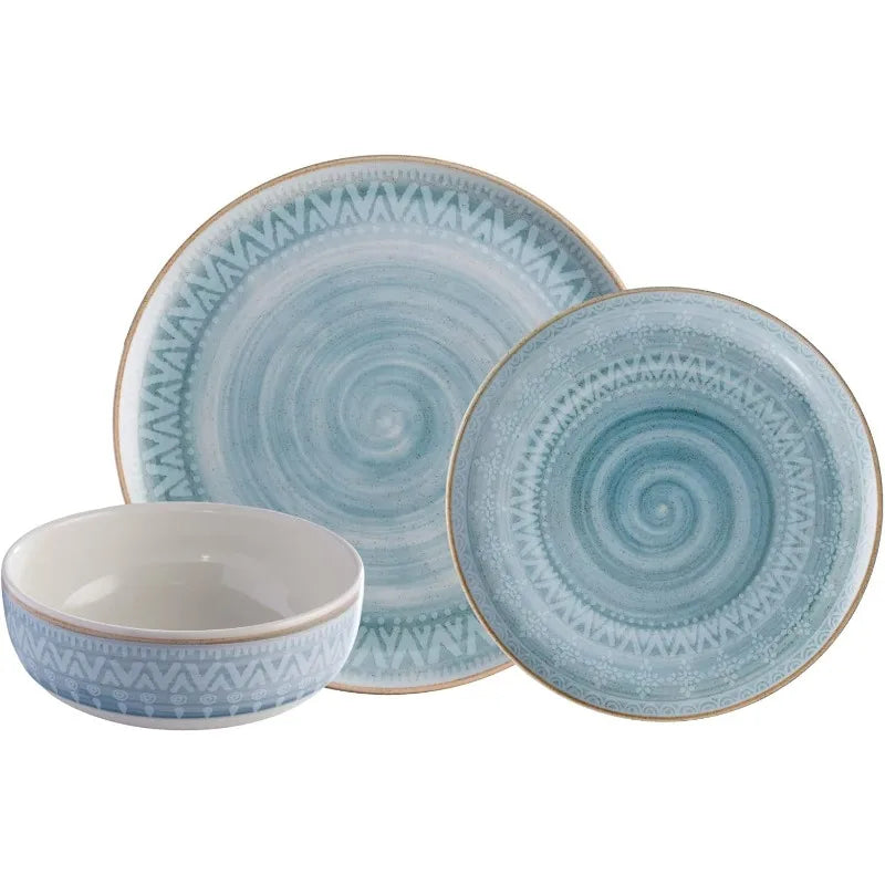 Dinnerware Set 16– piece, Plates Bowls and Mugs Set,  Microwave and Dishwasher Safe, Congo Etnic Design