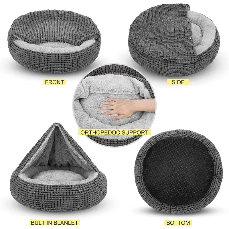 Small Dog Bed with Attached Blanket,  Anti-Anxiety  Orthopedic