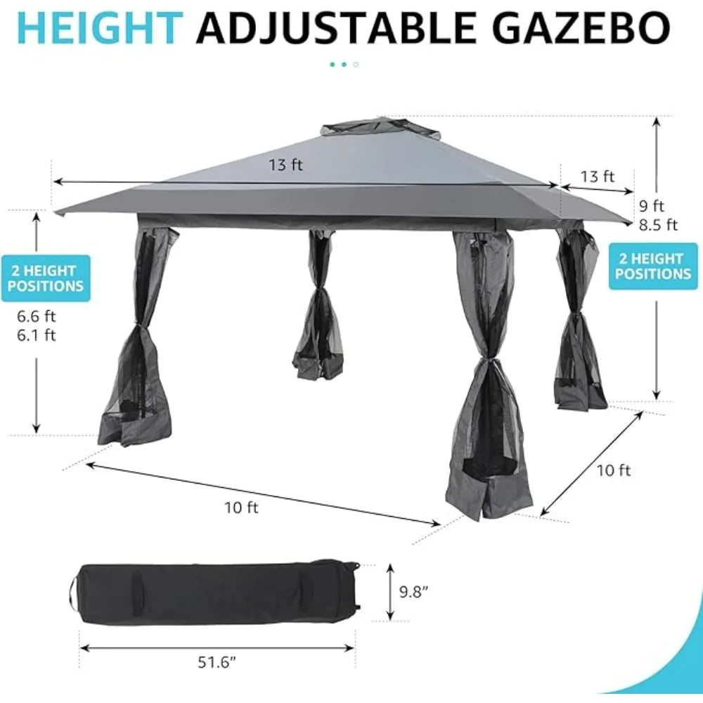 13x13 Ft Pop Up Gazebo,  Canopy Tent  with Metal Frame