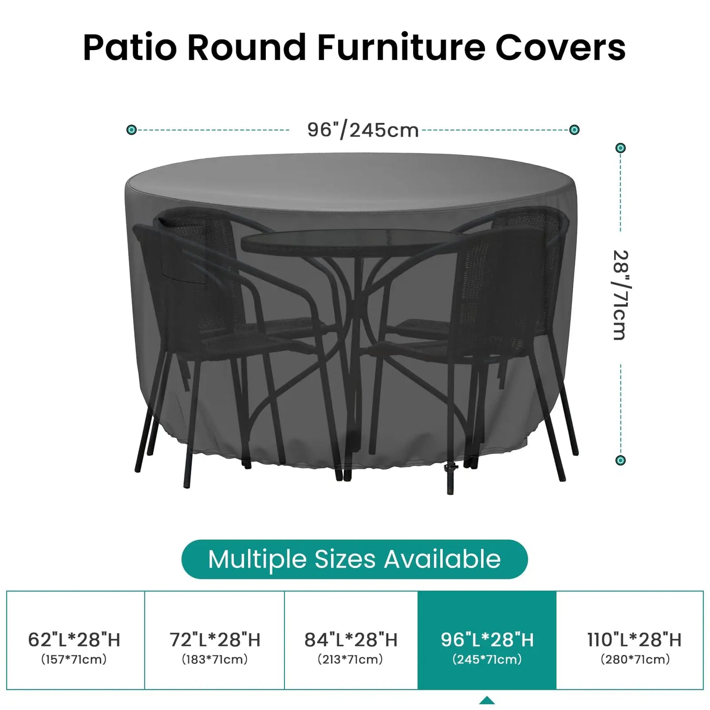 600D Round Patio Furniture Cover Outdoor Waterproof Heavy Duty