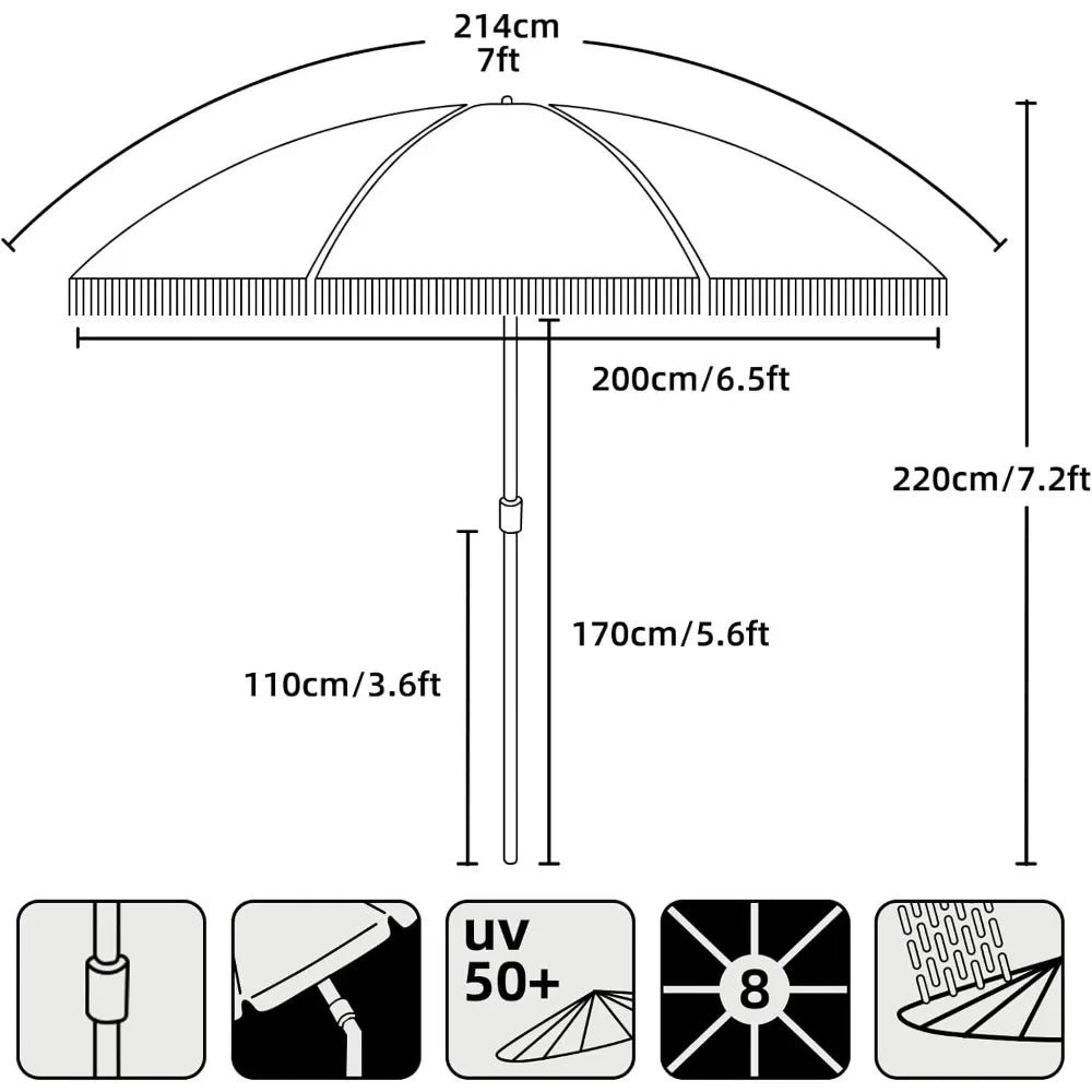 7ft Patio Umbrella with Fringe Outdoor Tassel