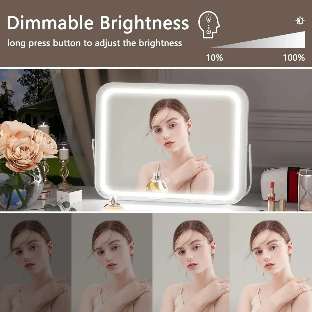 Vanity Mirror with Lights, 14" x 11" LED, 3 Modes Light, Smart Touch Control Dimmable, 360°Rotation, White Frame