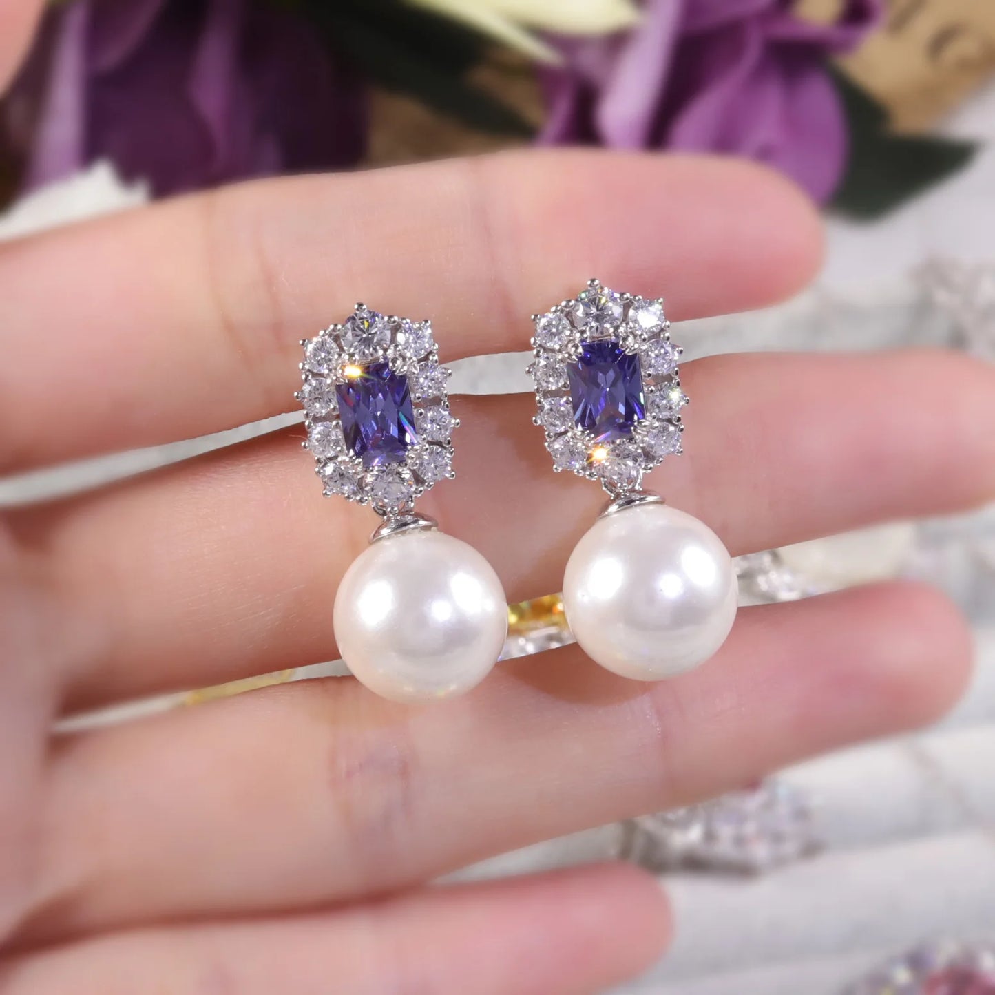 GEM'S BALLET Luxury Vintage Imitated Pearl Tanzanite CZ